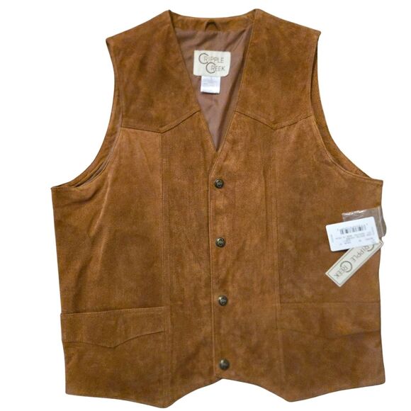 NWT Cripple Creek Leather Vest Mens L Brown Western Cowboy Suede Snap Buttons - Picture 1 of 9